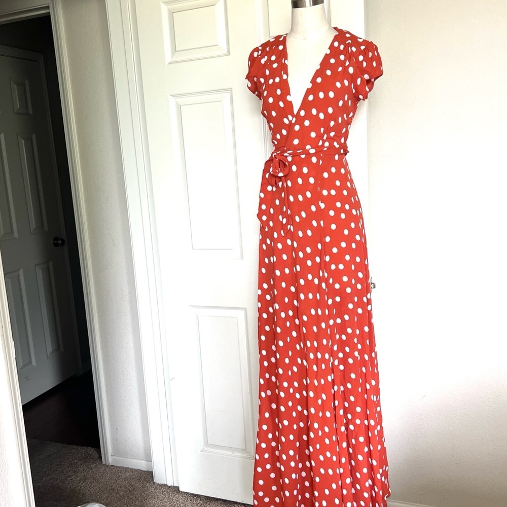 TULAROSA Sid Polka Dot Wrap Midi Dress Roselle - Picture 6 of 10